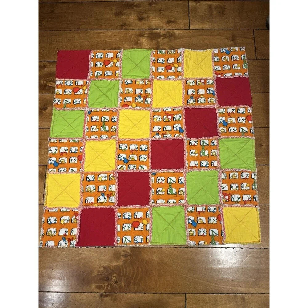 Vintage Handmade Rag Quilt Dr. Seuss 34